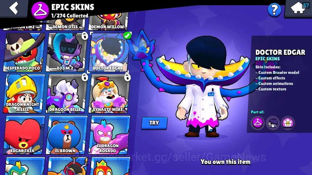 Brawl Stars Accounts 1275 Trophy|18 Brawlers 3 Max (Edgar,Jae-Yong,Star image 10