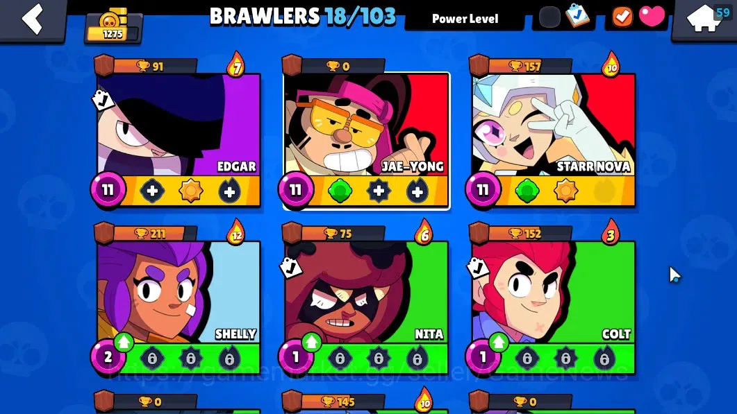 Brawl Stars Accounts 1275 Trophy|18 Brawlers 3 Max (Edgar,Jae-Yong,Star image 7