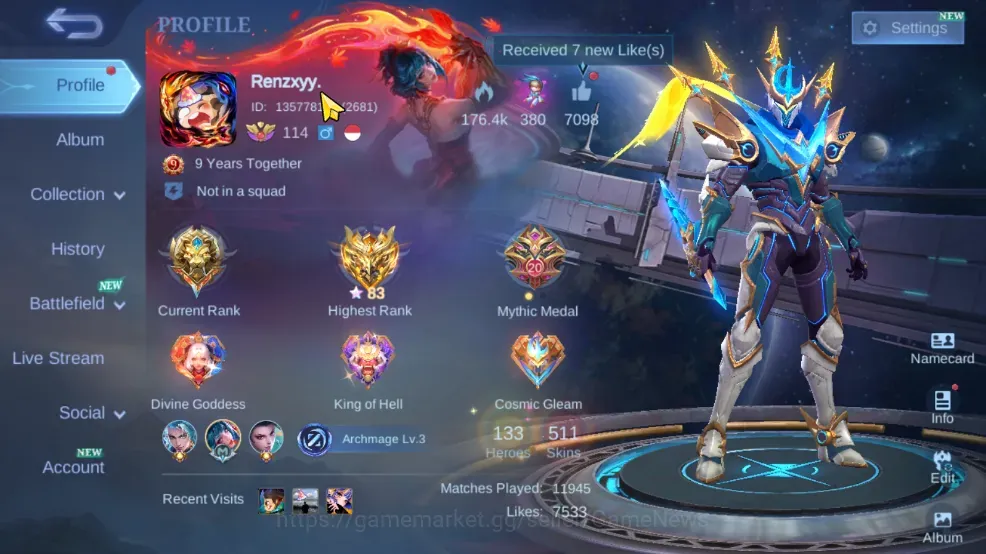 Mobile Legends: Bang Bang Accounts Collector Hero 133|Skin 511|3 Legend Lunox,Franco,Gusion|JJK Xavier,Suyou 1
