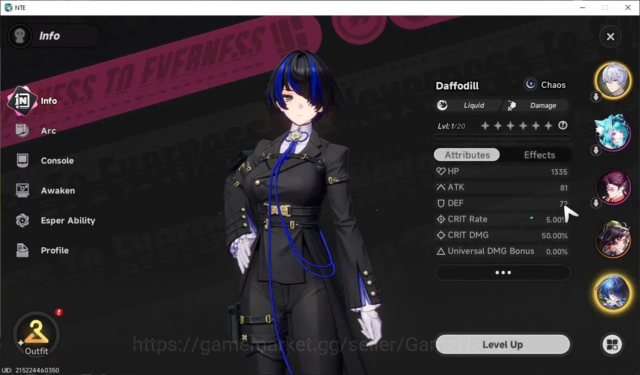 Neverness to Everness Accounts Global EU |HL 3| 4 SSR Hotori, Jiuyuan, Sakiri, Da image 2