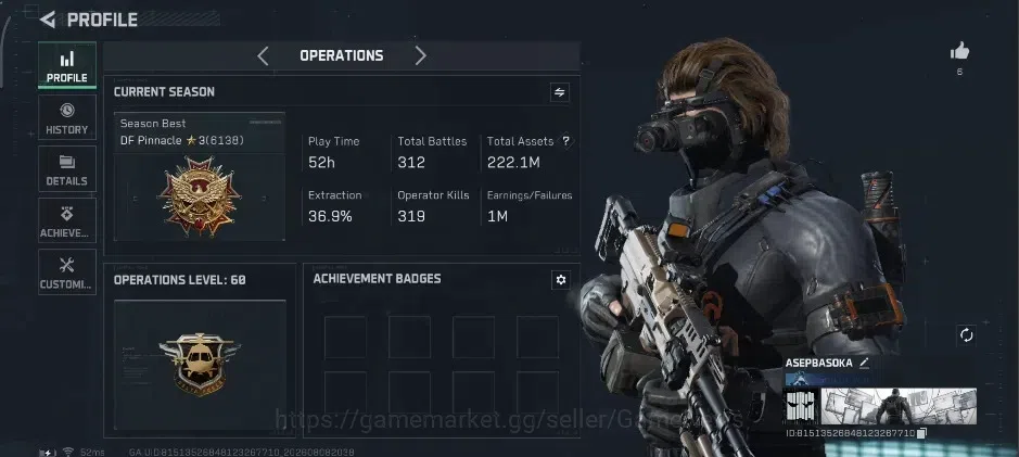 Delta Force Accounts GARENA|OL 60|TA 222M(Alloy 126M)|8 Legendary Weapon Skin, 10 Epic|Stash lv7|HQ lv5|CSD Lv6|Check Detail 1