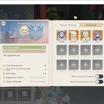 Genshin Impact Accounts Starter ASIA|Starter AR 33|1Limited Vesna+2Char Standard) 24Fragille resin|Low