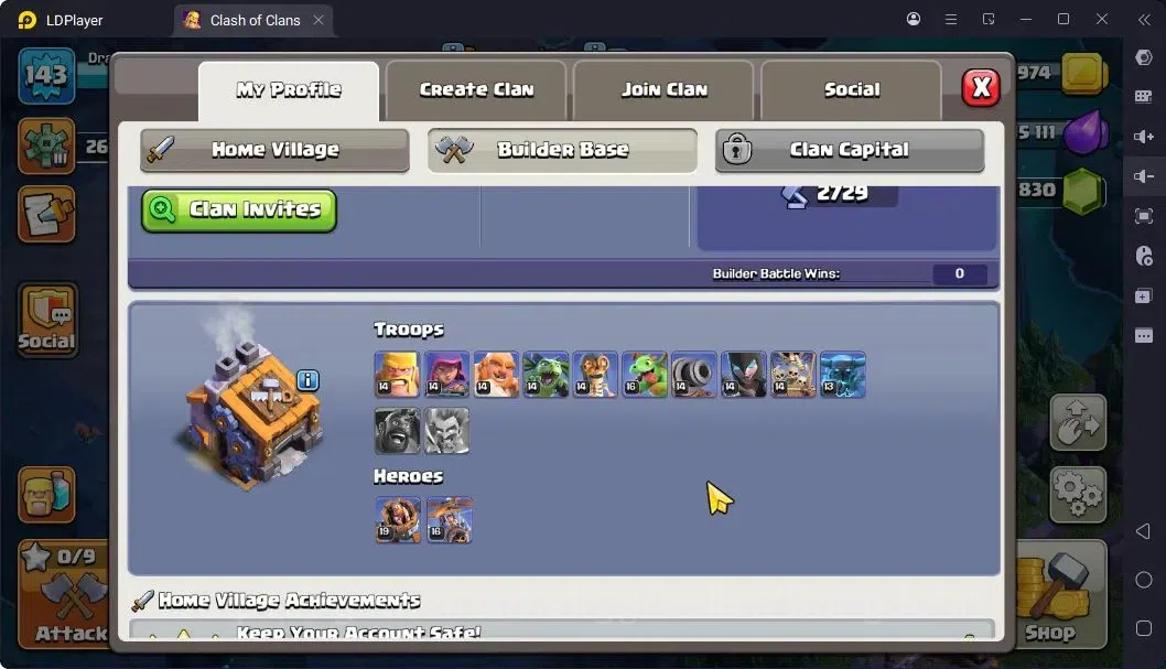 Clash of Clans Accounts High-End TH14-BH9 | LVL143 | BK46,AQ40,MP45,GW32,RC18 | BC16,BM12|4 Legendary & 1 Gold skins 17