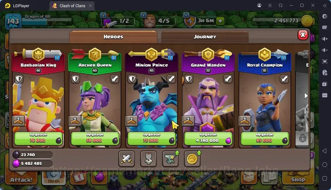 Clash of Clans Accounts High-End TH14-BH9 | LVL143 | BK46,AQ40,MP45,GW32,RC18 | BC16,BM12|4 Legendary & 1 Gold skins 7