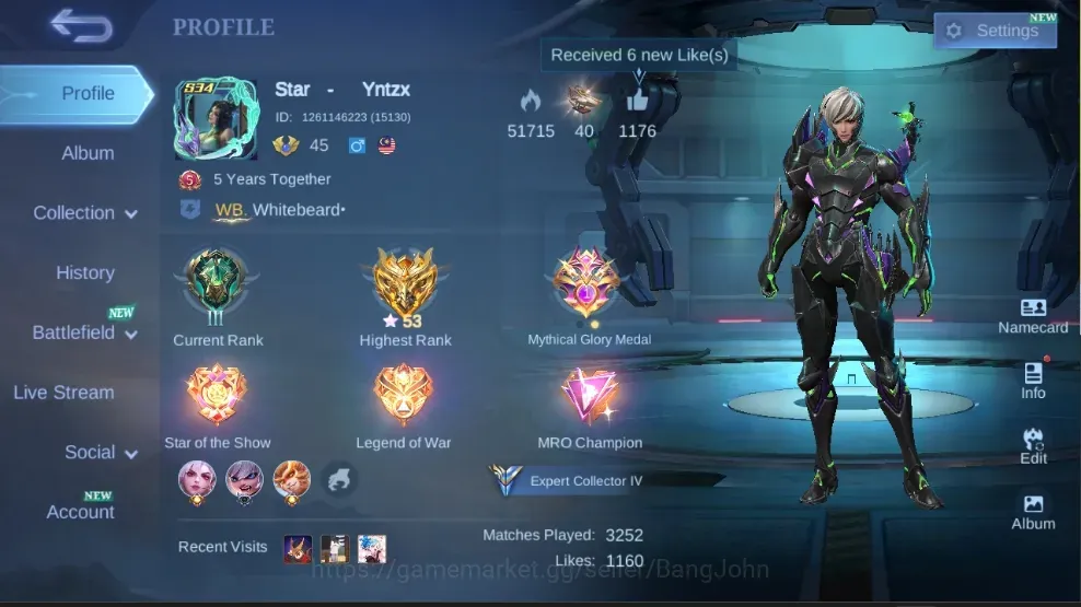 Mobile Legends: Bang Bang Accounts Collector Global|138S|Expert|LUNARFEST Sun,Gaara,VENOM Dyrroth Gusion,SpongeBob,EPIC 1