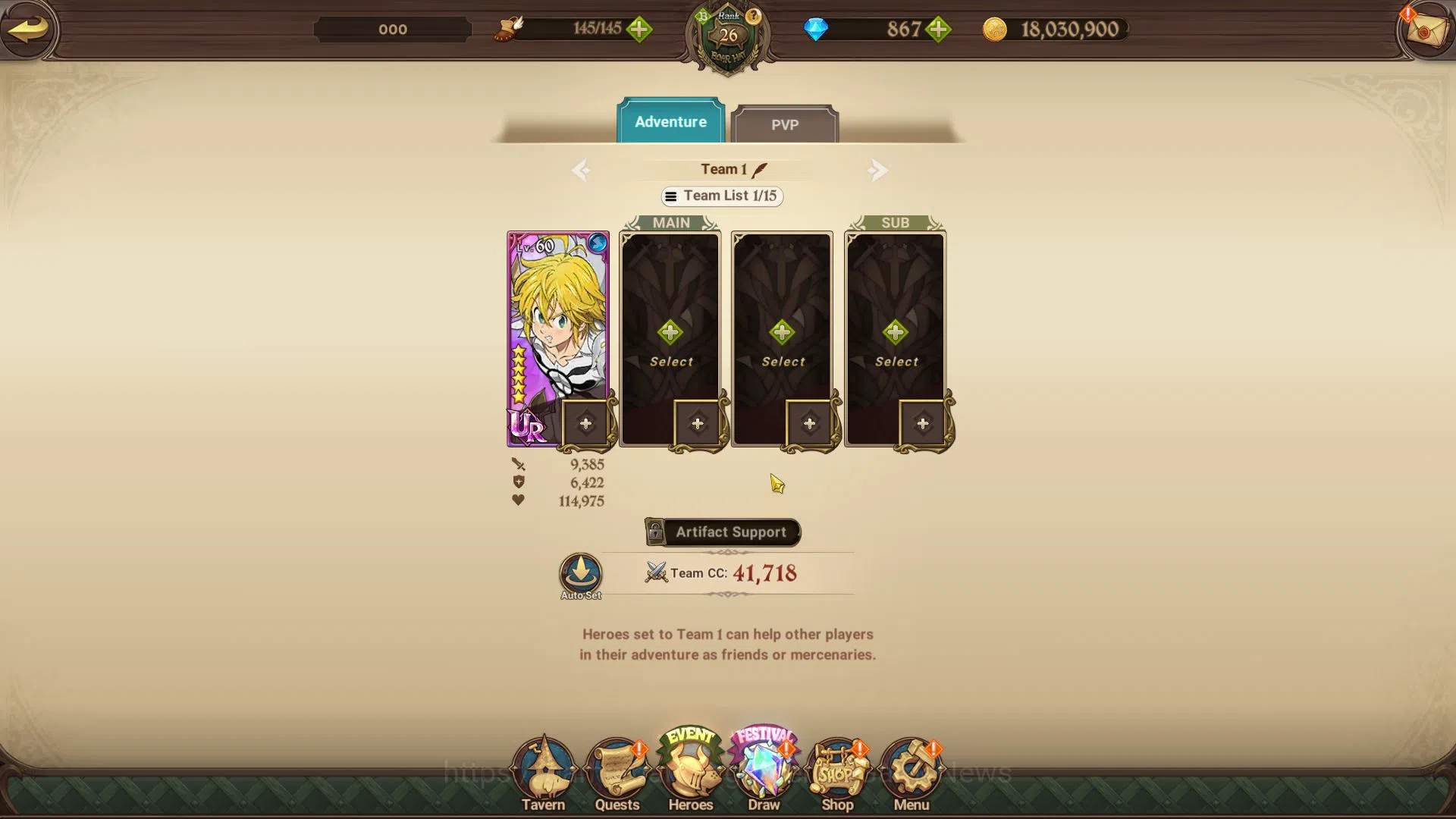 The Seven Deadly Sins: Grand Cross Accounts Midgame Global|1M CC|Starter Ch4|867 Dm| 3 UR | Wandering Knight Gowther,Chaos 4