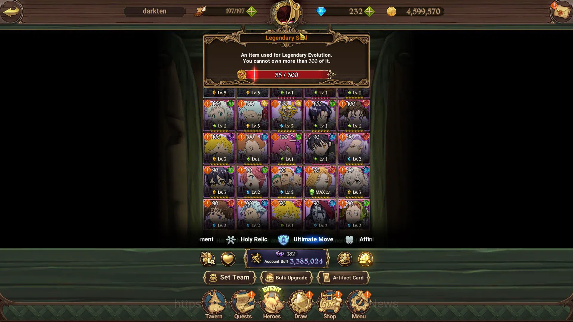 The Seven Deadly Sins: Grand Cross Accounts Midgame Global|3,3M CC|232 DM|2 LR+9 UR+Collab 4