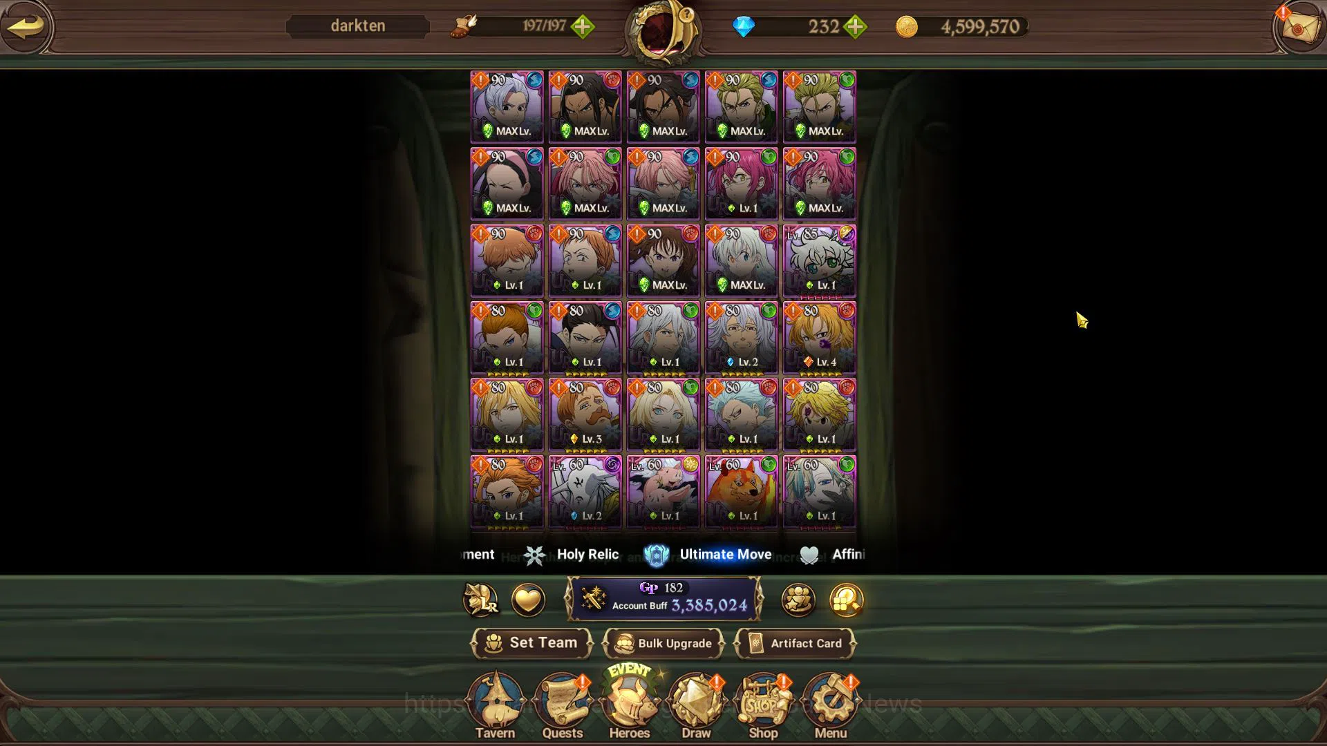The Seven Deadly Sins: Grand Cross Accounts Midgame Global|3,3M CC|232 DM|2 LR+9 UR+Collab 7