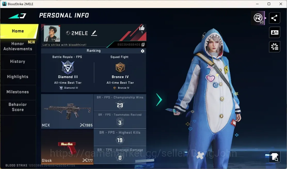 Blood Strike Accounts Others ASIA|2 Ultra Melee: Butterflykinfe-Synthwave, Katar-Selachian|Ultra Gun: Glock-Money Shot|Check 1