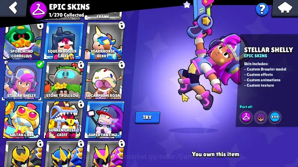 Brawl Stars Accounts 1011 Trophy|18 Brawlers 3 Max Lvl [Bo,Barley,Shelly] Myth Mortis|1 Epic Skins [Stellar Shelly]|2K PP|CN 7