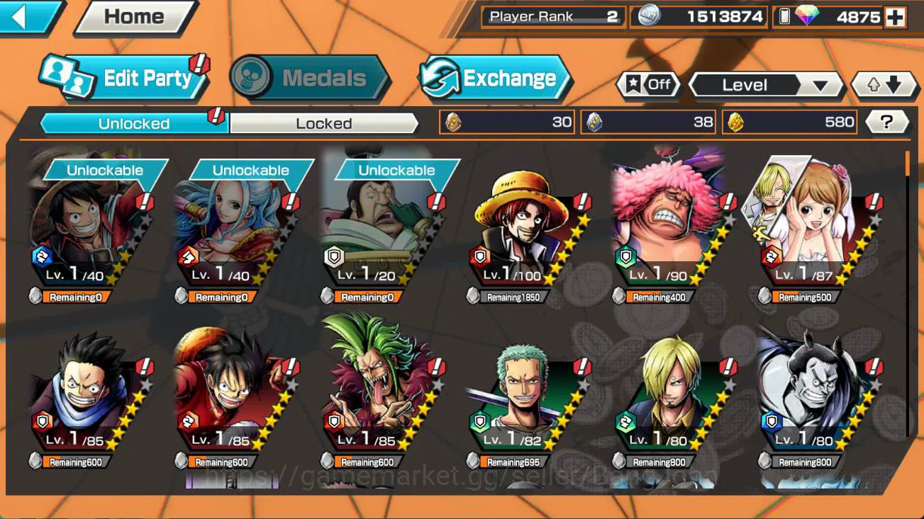 One Piece Bounty Rush Accounts Others GLOBAL | Ashura doji, captain shanks, gum gum storm luffy, admiral kuzan, navigator 7