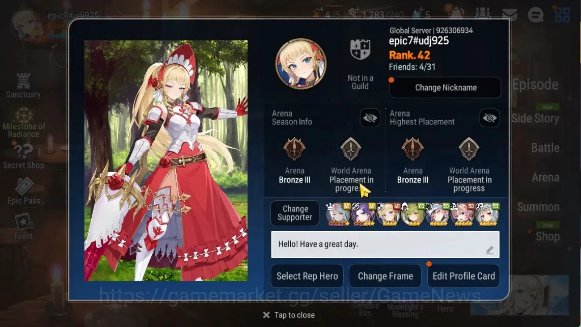 Epic Seven Accounts GLOBAL Unverif|New Era|4 ML(Salome,NM Luna,US ,LW image 2
