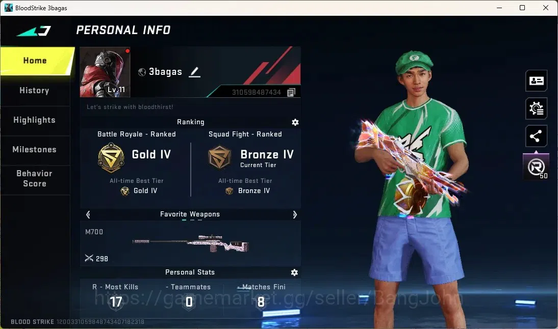 Blood Strike Accounts Others ASIA | 1 Limited Gun|1 Enzo Striker|1 Limited Striker|5 Legendary Guns|1 Epic Name Changing 1