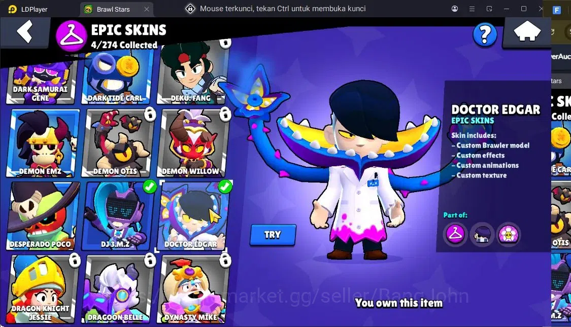 Brawl Stars Accounts Trophy 2127|2 Max Hc Lv.11(Edgar,Mortis)|24 Brawler|1 Hc(Edgar),1 Mythic,4 Epic|11303 11