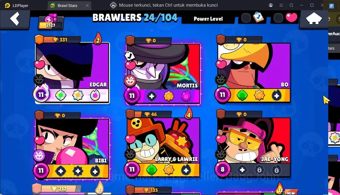 Brawl Stars Accounts Trophy 2127|2 Max Hc Lv.11(Edgar,Mortis)|24 Brawler|1 Hc(Edgar),1 Mythic,4 Epic|11303 5