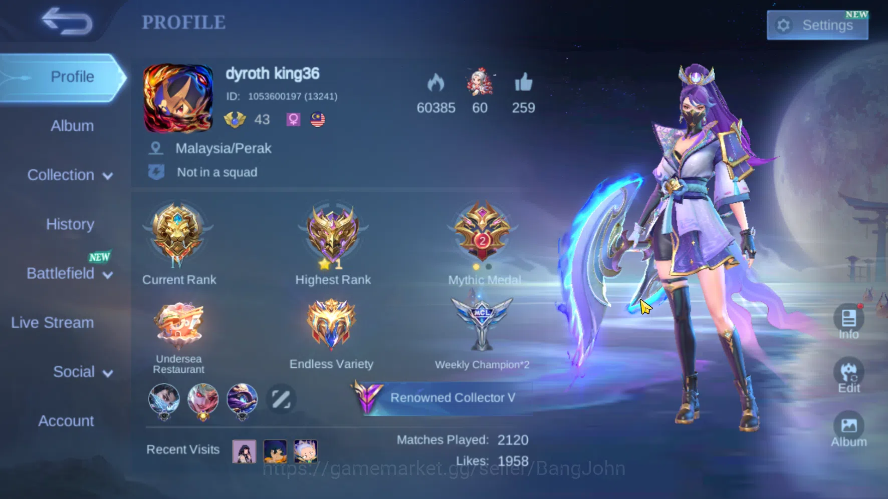 Mobile Legends: Bang Bang Accounts Hero 60 | Skin 180 | Emblem All Max | AllStar Hana image 1
