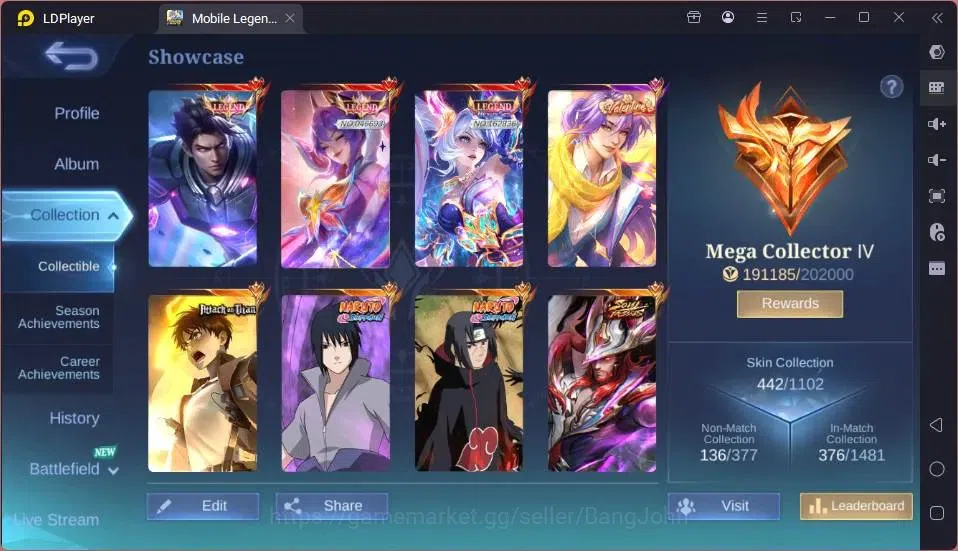 Mobile Legends: Bang Bang Accounts GLOBAL Hero 132 Skin 442|Mega Collector|3 Legend[A image 2