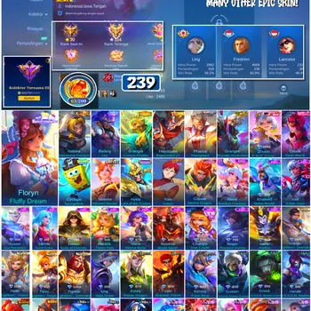 Mobile Legends: Bang Bang Accounts #4664 239 Skins | Floryn Fluffy Dream (SANRIO) | Cyclops SpongeBob (SPONGEBOB) | Vale