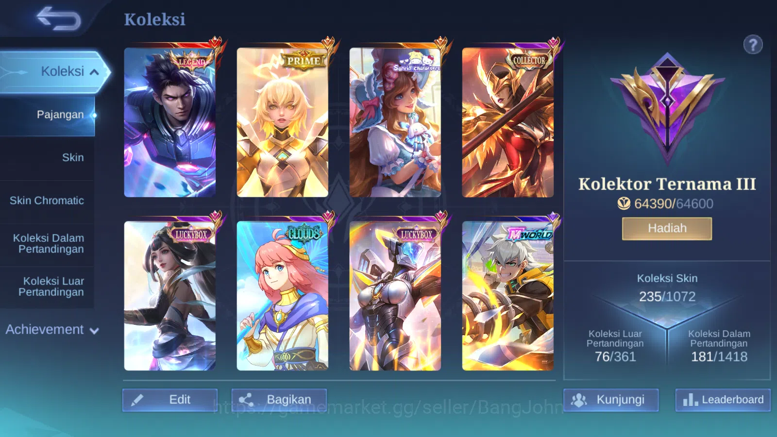 Mobile Legends: Bang Bang Accounts Others Hero 125 | Skin 235 | Legend Alucard | Prime Beatrix | Collector Pharsa | Clouds 14