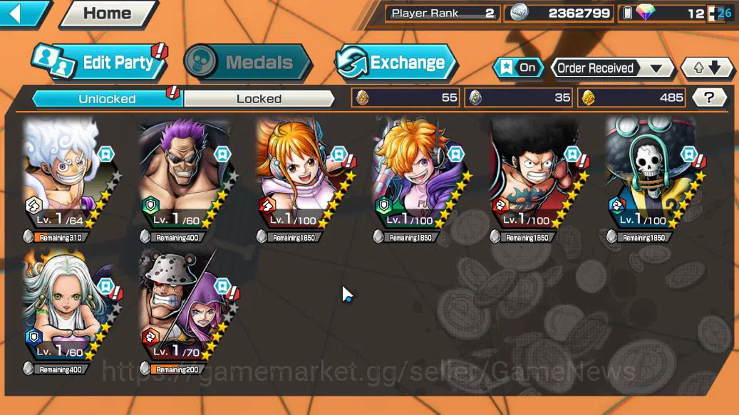 One Piece Bounty Rush Accounts Starter Global| 3 EX | The 4 Emperors Monkey D.luffy,Seraphim S-Snake,FILM Z Zephyr |GF 2