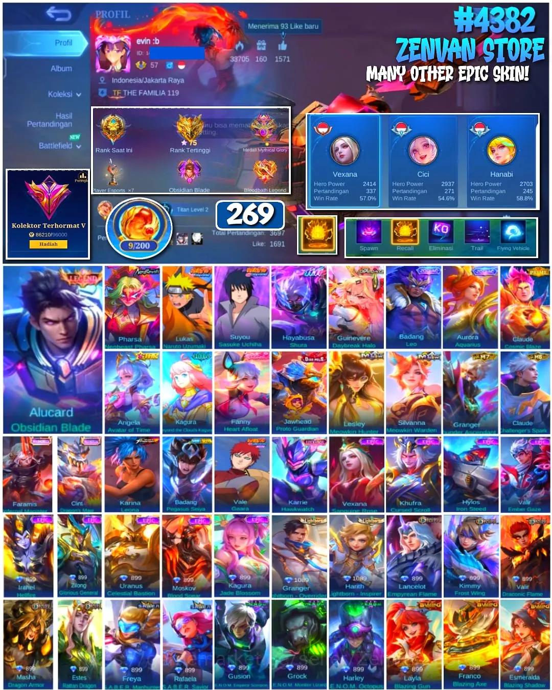 Mobile Legends: Bang Bang Accounts #4382 269 Skins | Alucard Obsidian Blade (LEGEND) | Guinevere Daybreak Halo (ASPIRANT 1