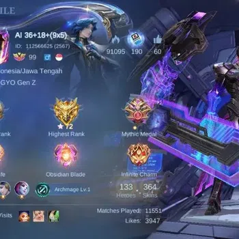 Mobile Legends: Bang Bang Accounts Collector Global|Hero 133|Skin 364|Exalted|Legend Alucard,KOF Karina+Aurora+Gusion,PRIME