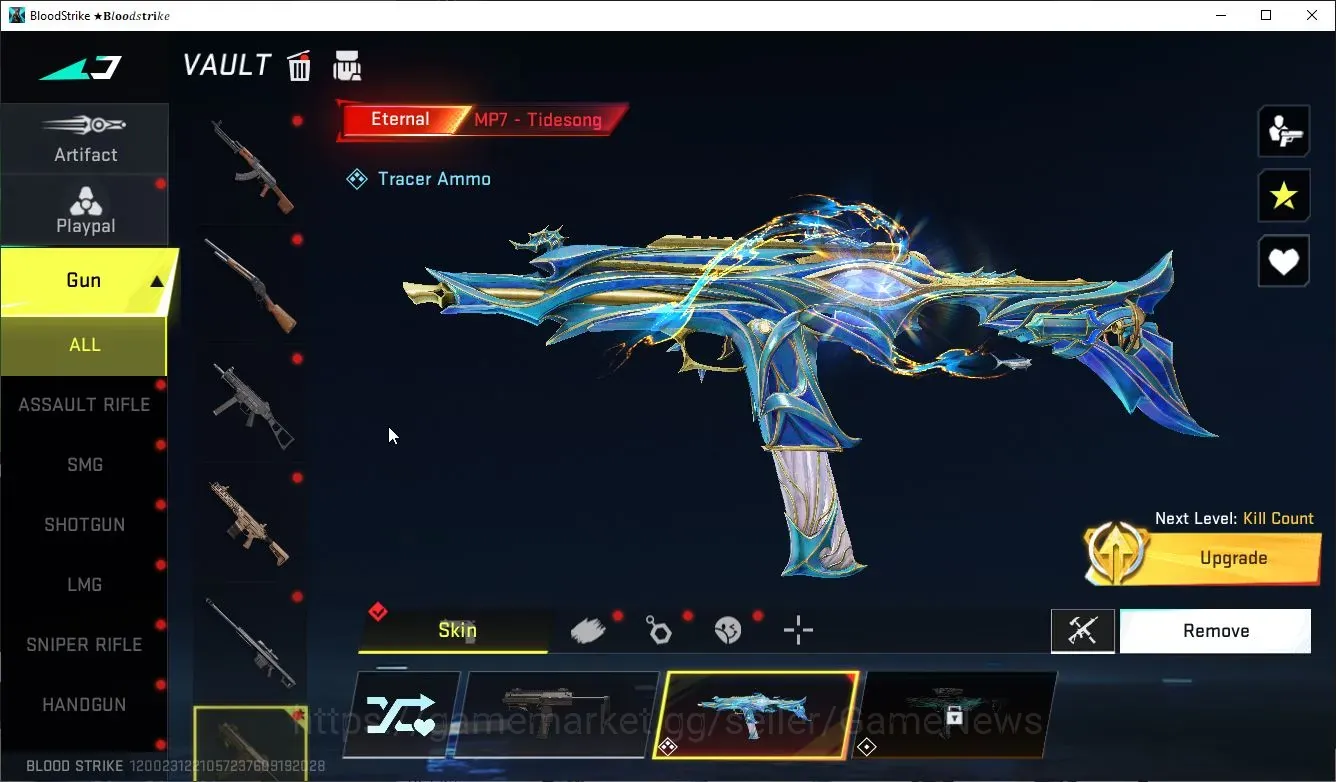 Blood Strike Accounts Collab Skin Asia|ETERNAL MP7-TideSong Lv3+Melee Staff|Collab LC Mr Iguana,AOT Mikasa,Female Titan+Many 1