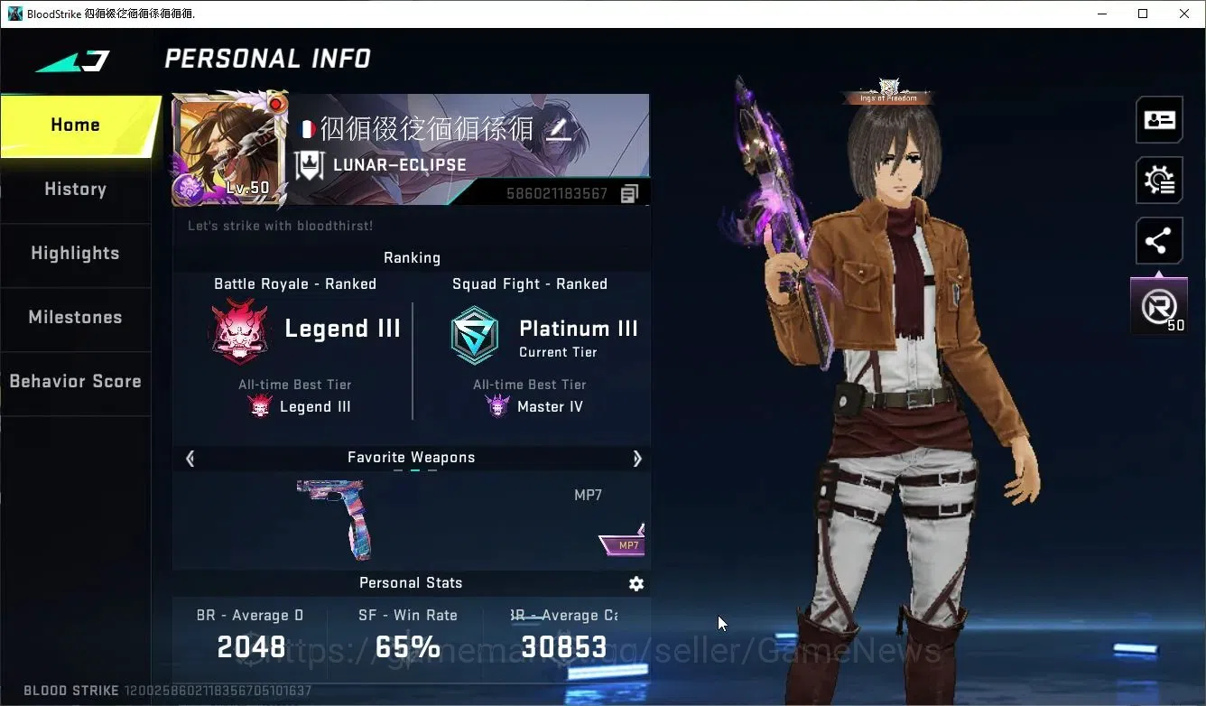 Blood Strike Accounts ASIA|Collab AOT[MIKASA,M700,M4A1,KAG6,FAL],7DS[Ak4 image 2