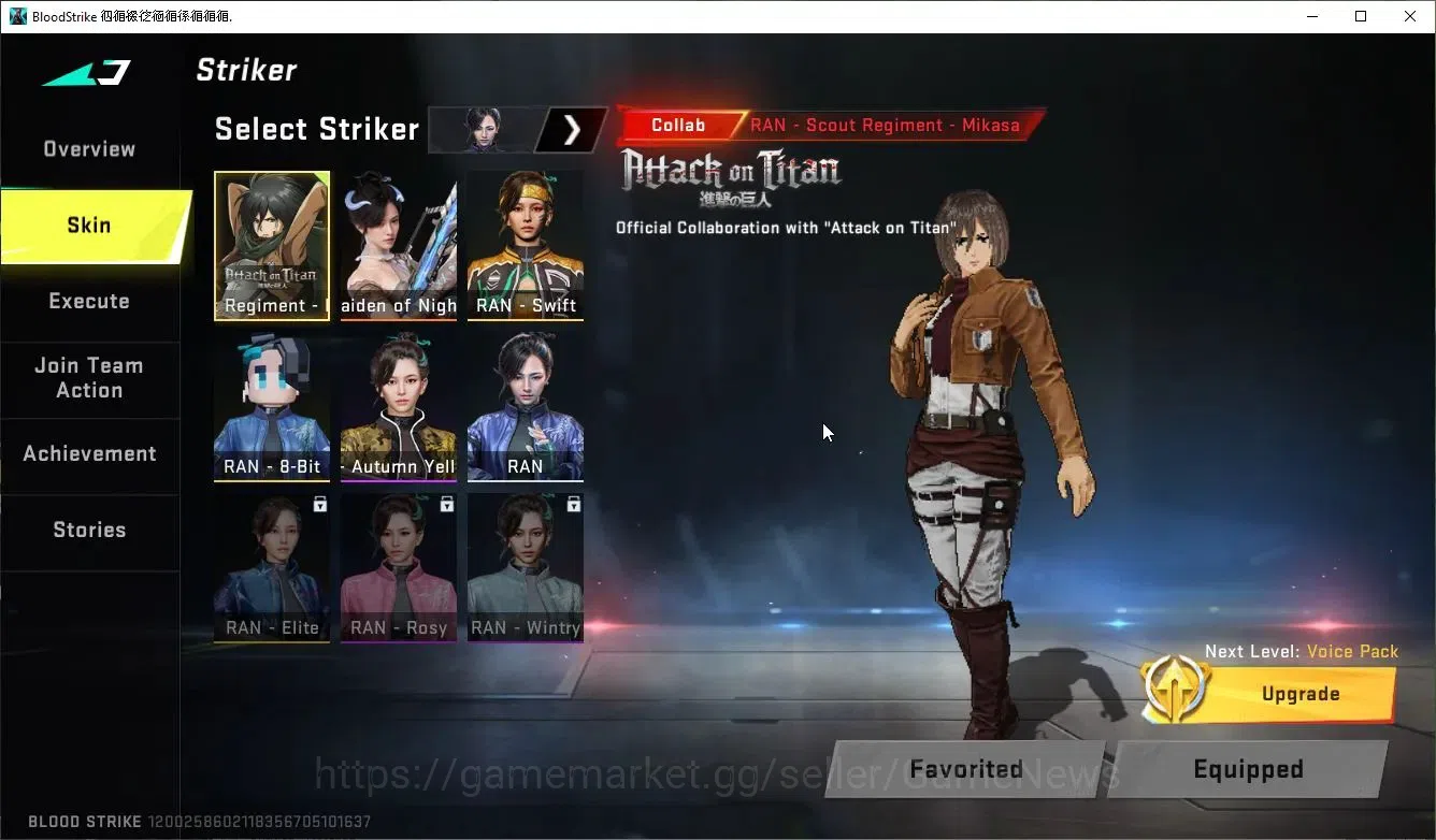 Blood Strike Accounts ASIA|Collab AOT[MIKASA,M700,M4A1,KAG6,FAL],7DS[Ak4 image 3