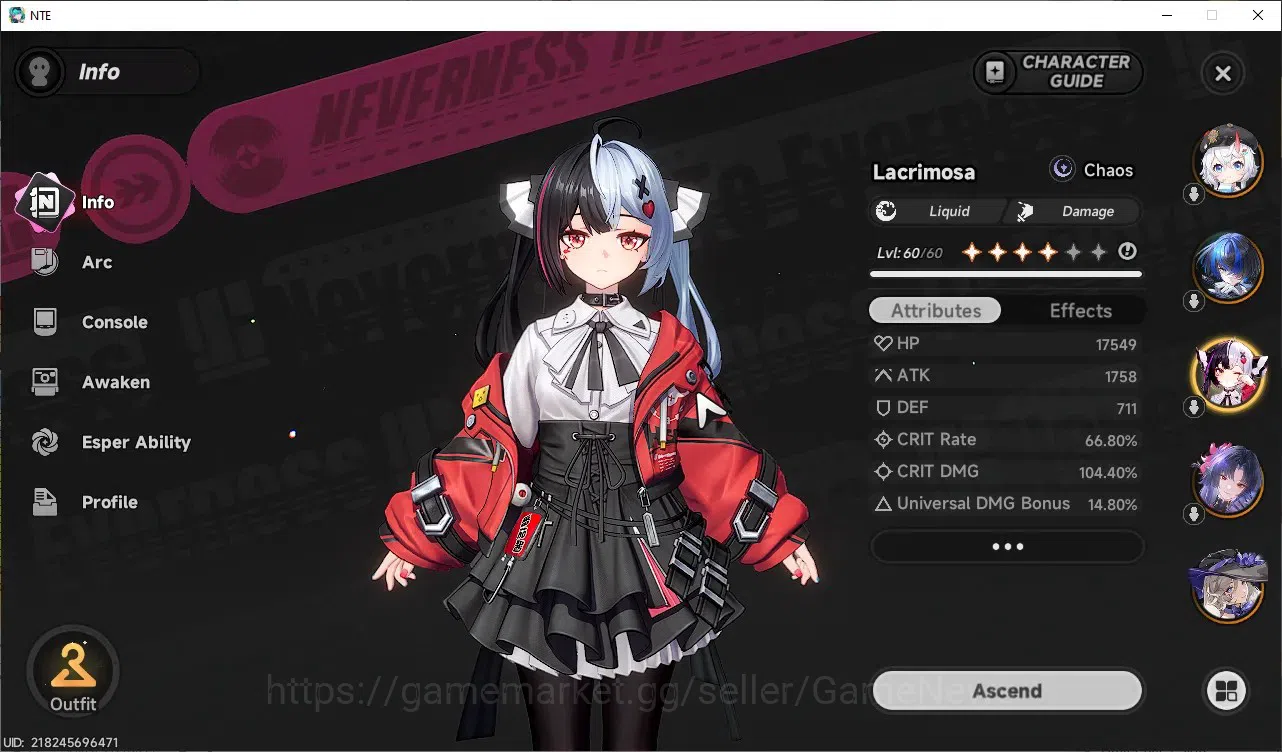Neverness to Everness Accounts GLOBAL SEA|HL 43|TL 28|8 SSR (HotoriA3+Skin,Lacrim image 3