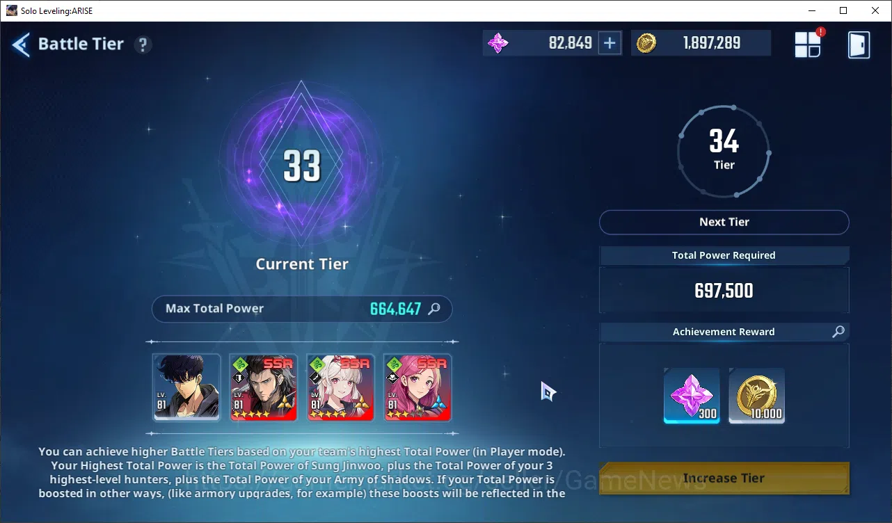 Solo Leveling: ARISE Accounts Total Powe 663K|17 SSR + 82K Essense|GotoA5+SignA1, MireiA5+SignA5, GunheeA5+Sign 13