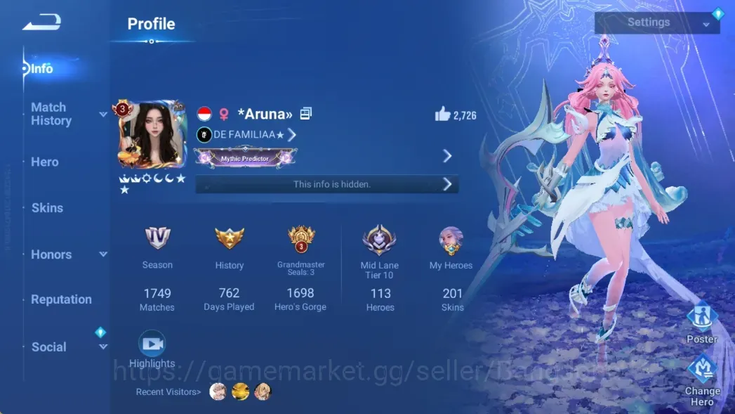 Honor of Kings Accounts Rare Skin Global |113H 201S|Legend: Angela,Butterfly,Consort Yu|Limited: Liu Bei, Yuhuan|SXD Hou 1