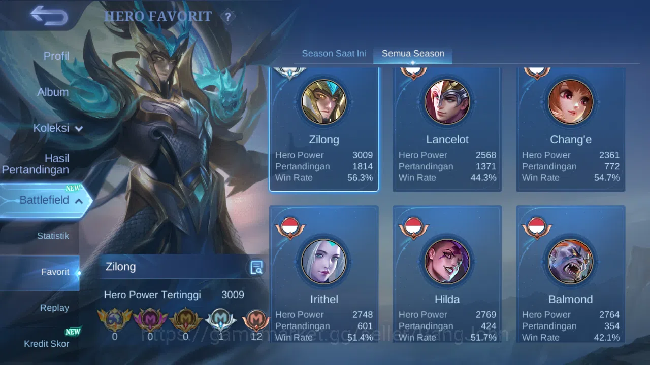 Mobile Legends: Bang Bang Accounts Others Hero 131 Skin 250 | KOF karina | CC Natalia | Dtamer Valir | Seiya Badang | Epic 18