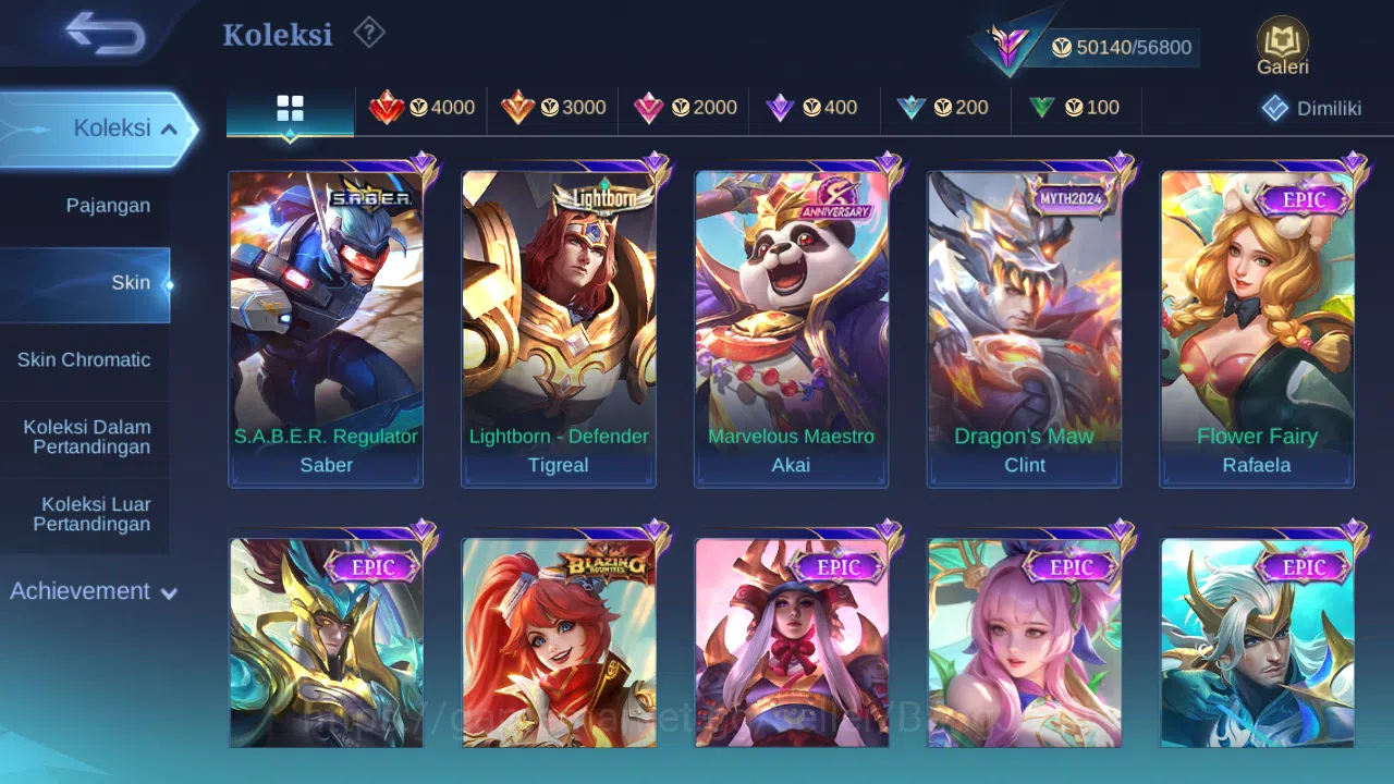 Mobile Legends: Bang Bang Accounts Others Hero 131 Skin 250 | KOF karina | CC Natalia | Dtamer Valir | Seiya Badang | Epic 4