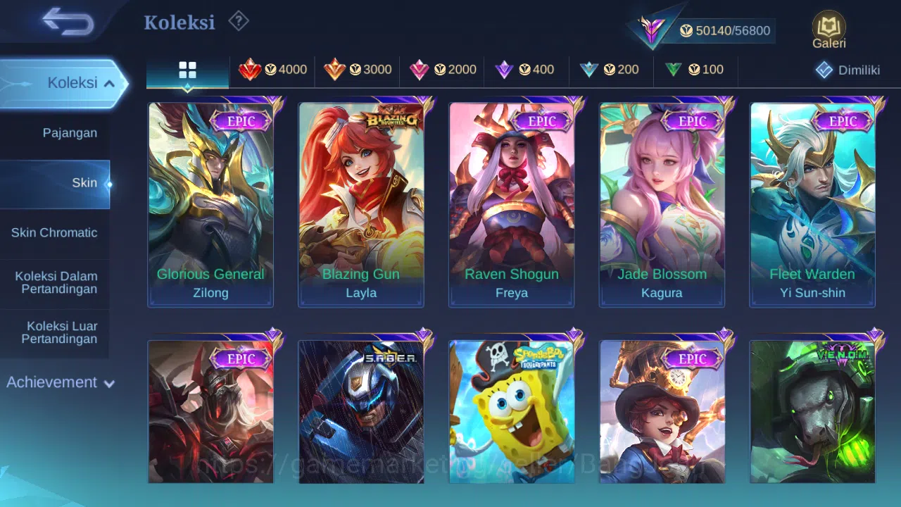Mobile Legends: Bang Bang Accounts Others Hero 131 Skin 250 | KOF karina | CC Natalia | Dtamer Valir | Seiya Badang | Epic 5