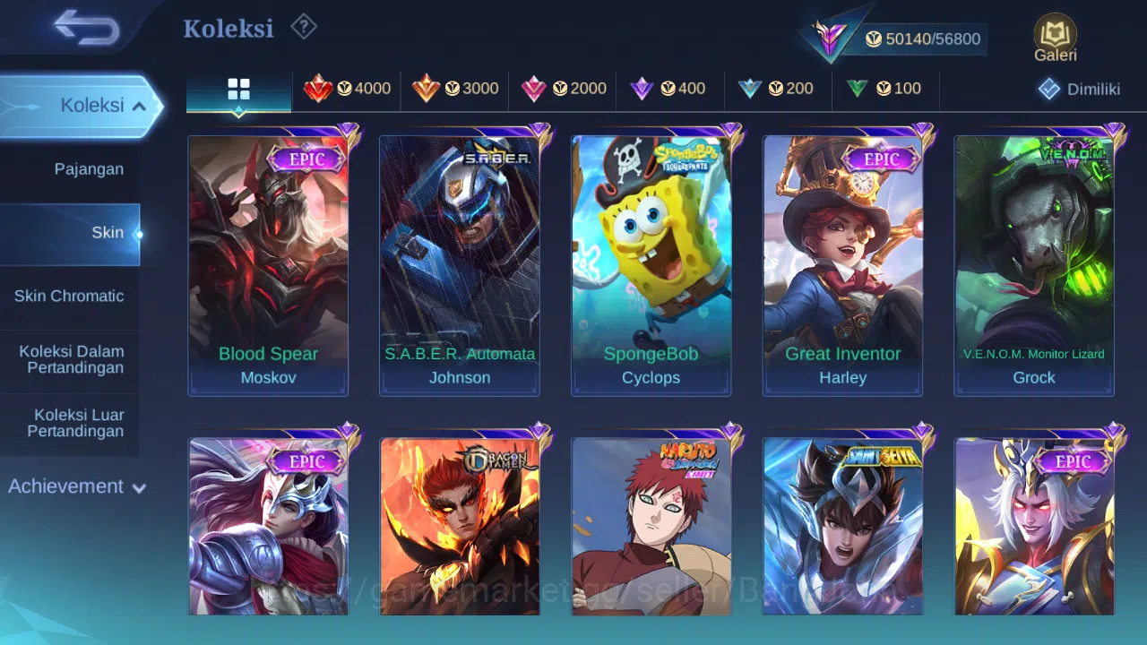Mobile Legends: Bang Bang Accounts Others Hero 131 Skin 250 | KOF karina | CC Natalia | Dtamer Valir | Seiya Badang | Epic 6