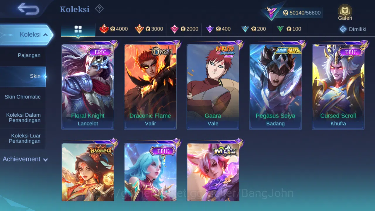 Mobile Legends: Bang Bang Accounts Others Hero 131 Skin 250 | KOF karina | CC Natalia | Dtamer Valir | Seiya Badang | Epic 7