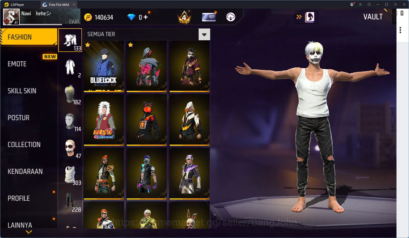 Free Fire Accounts Indonesia Vault 303 | Blueblock Bundle | Jiraiya B image 16