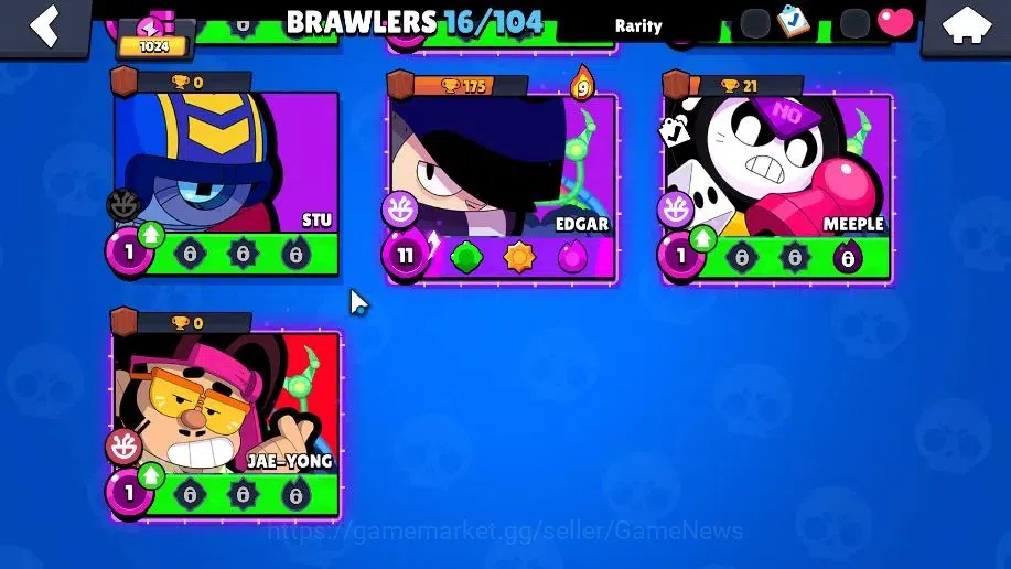 Brawl Stars Accounts 1024 Trophy|16 Brawler 2 Max (Shelly,Edgar) |14k Bling| 1 Legend [Cyber Shelly] 1 Myth [Gridiron Otis 10