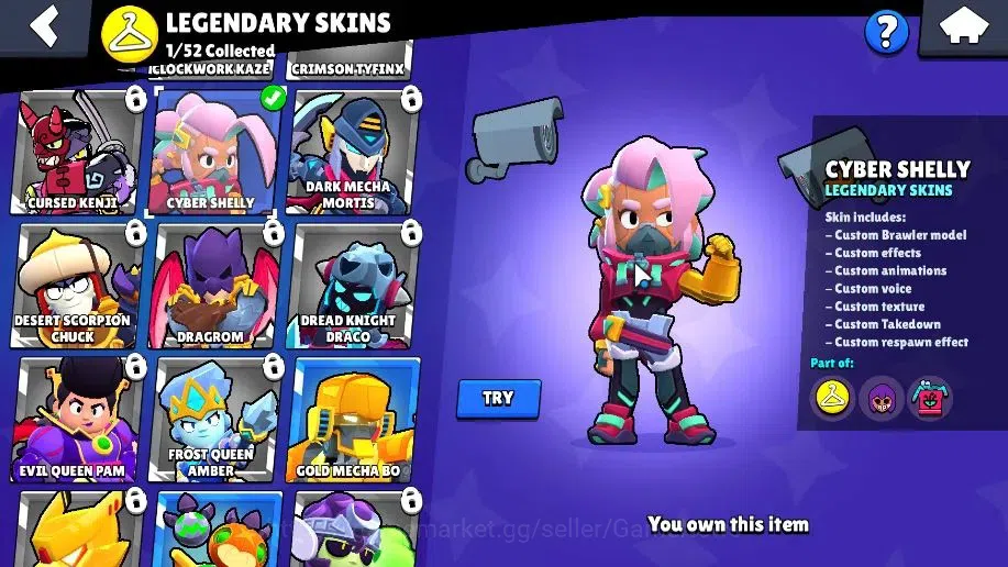 Brawl Stars Accounts 1024 Trophy|16 Brawler 2 Max (Shelly,Edgar) |14k Bling| 1 Legend [Cyber Shelly] 1 Myth [Gridiron Otis 11