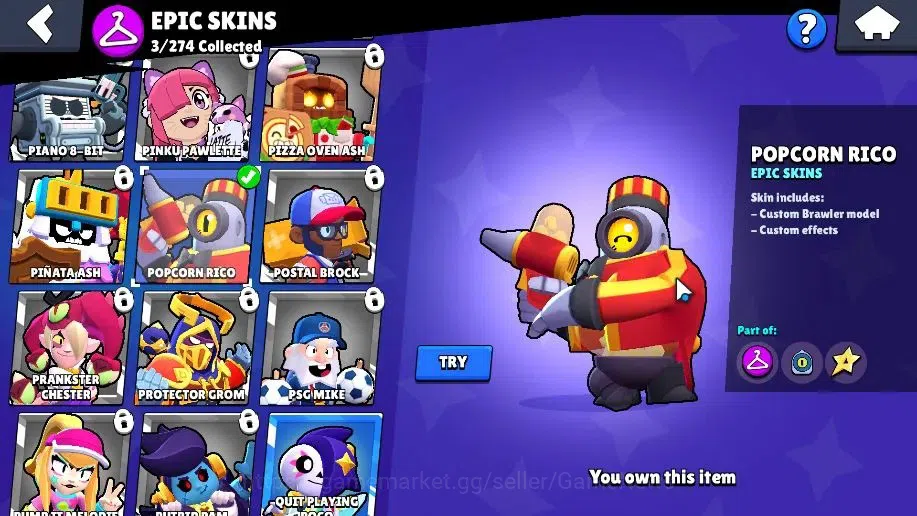 Brawl Stars Accounts 1024 Trophy|16 Brawler 2 Max (Shelly,Edgar) |14k Bling| 1 Legend [Cyber Shelly] 1 Myth [Gridiron Otis 14