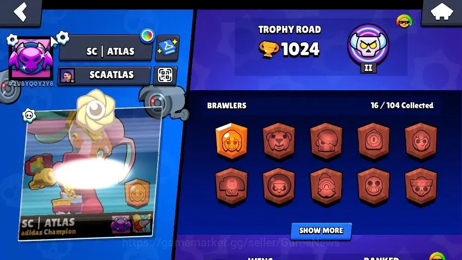 Brawl Stars Accounts 1024 Trophy|16 Brawler 2 Max (Shelly,Edgar) |14k Bling| 1 Legend [Cyber Shelly] 1 Myth [Gridiron Otis 2