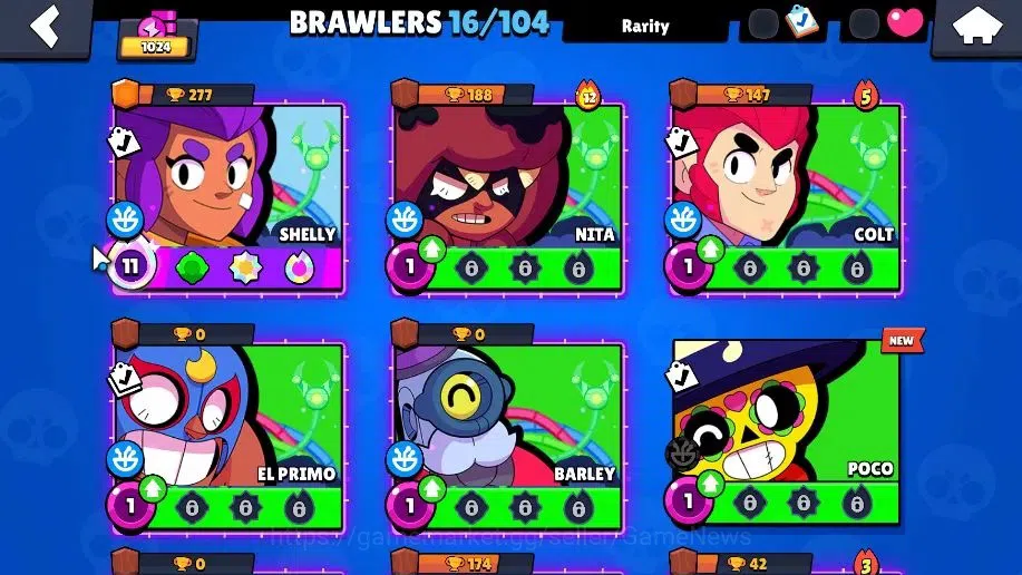 Brawl Stars Accounts 1024 Trophy|16 Brawler 2 Max (Shelly,Edgar) |14k Bling| 1 Legend [Cyber Shelly] 1 Myth [Gridiron Otis 8