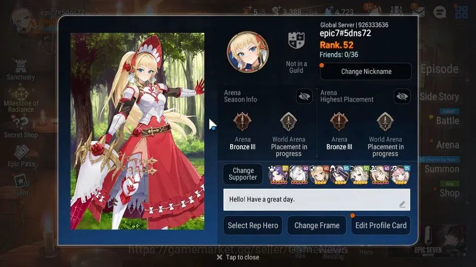 Epic Seven Accounts Starter GLOBAL|UnVerif|5 ML(Salome,Har Setti,ABys Yufine),AFS Flan,Landy|Untouch Theater|4,7K SStone+3K 2