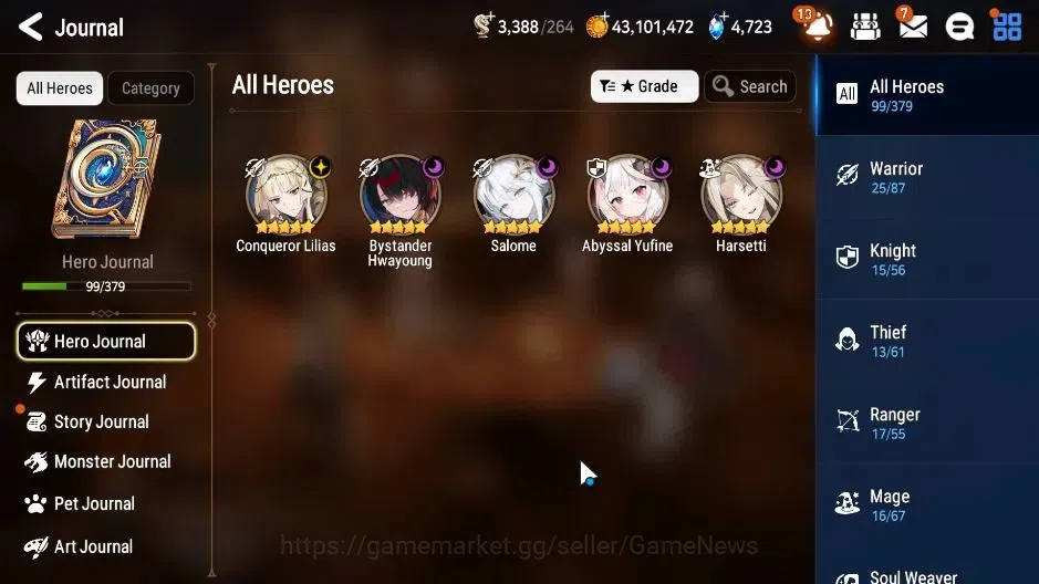 Epic Seven Accounts Starter GLOBAL|UnVerif|5 ML(Salome,Har Setti,ABys Yufine),AFS Flan,Landy|Untouch Theater|4,7K SStone+3K 6