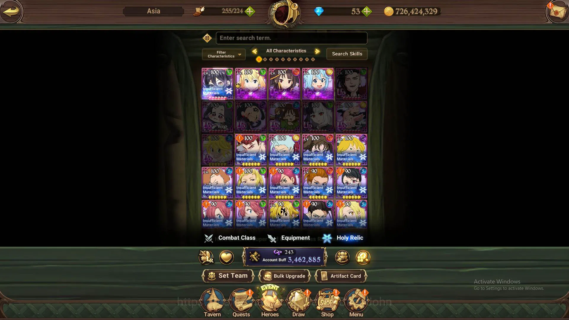 The Seven Deadly Sins: Grand Cross Accounts Others ASIA | 3,4M CC | 6 UR, DKM 2/6, Lancelot 2/6, Meli Eliza, King Diana 10