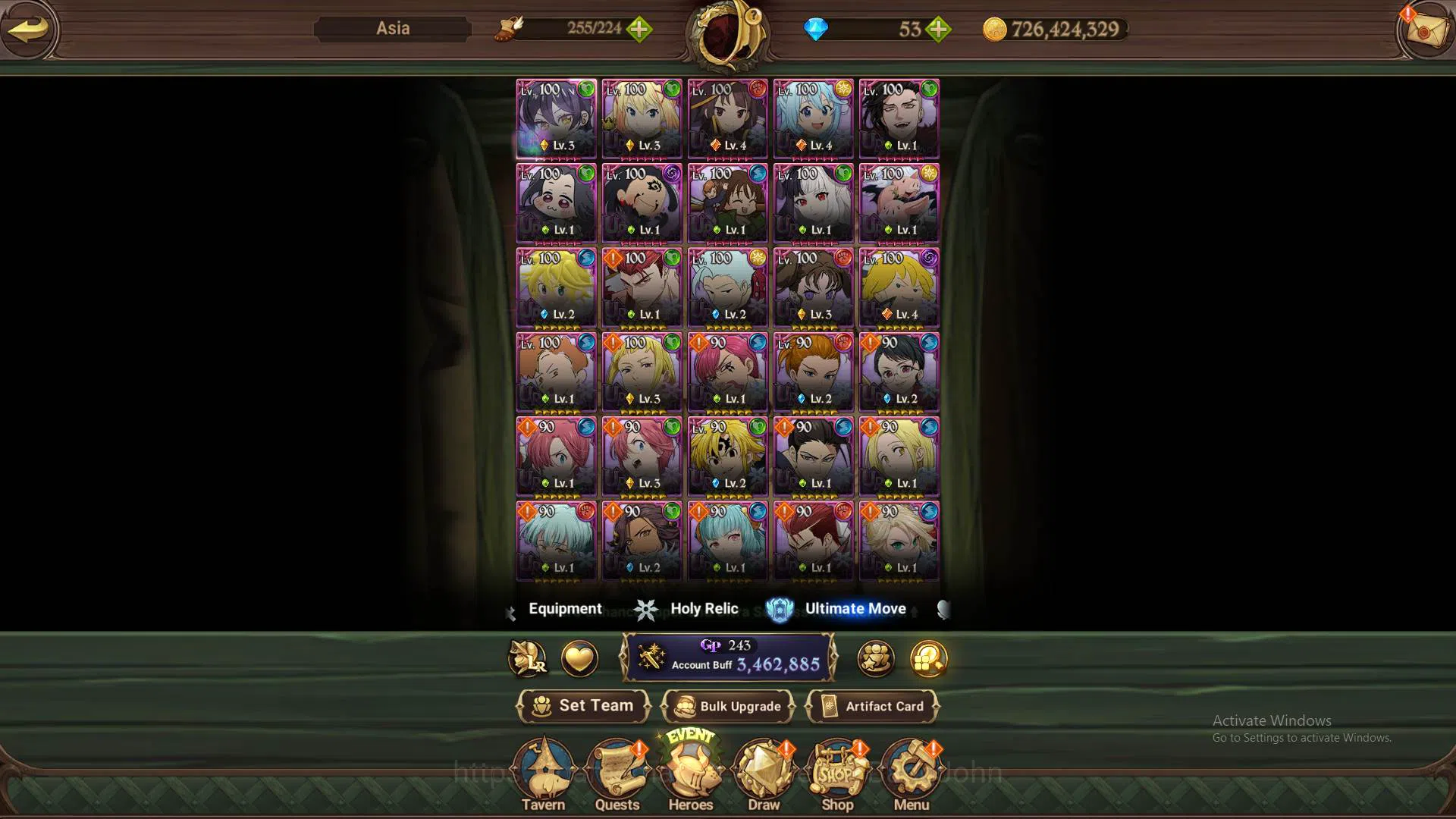 The Seven Deadly Sins: Grand Cross Accounts Others ASIA | 3,4M CC | 6 UR, DKM 2/6, Lancelot 2/6, Meli Eliza, King Diana 11