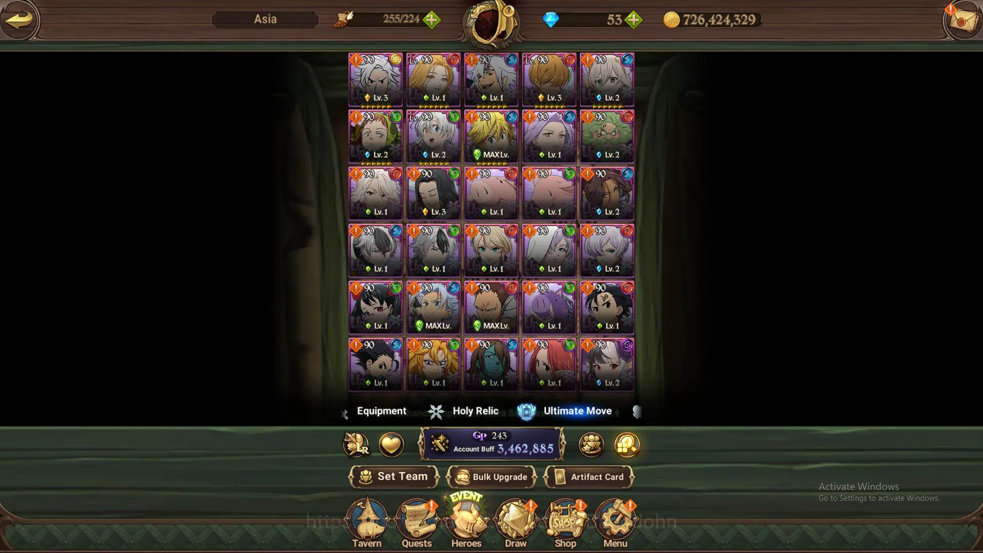 The Seven Deadly Sins: Grand Cross Accounts Others ASIA | 3,4M CC | 6 UR, DKM 2/6, Lancelot 2/6, Meli Eliza, King Diana 12
