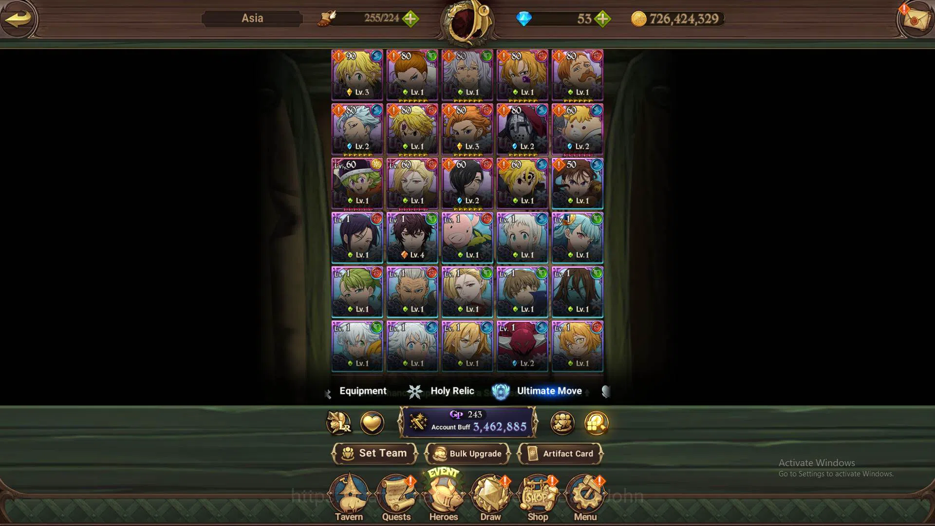 The Seven Deadly Sins: Grand Cross Accounts Others ASIA | 3,4M CC | 6 UR, DKM 2/6, Lancelot 2/6, Meli Eliza, King Diana 15