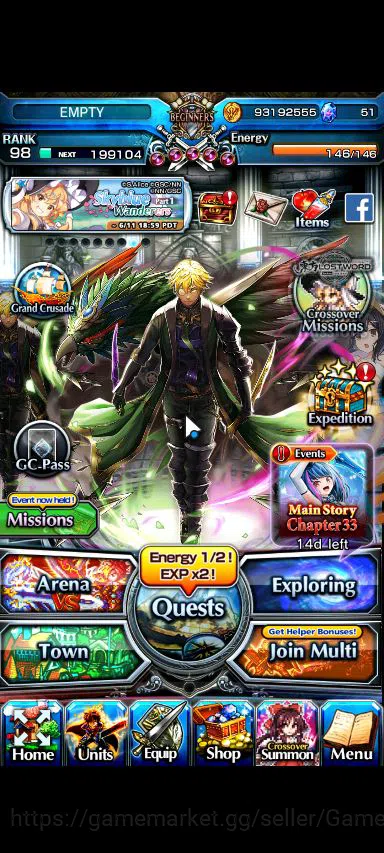 Grand Summoners Accounts Mid-Game Global|Rank 98|19 Ascend+5 TW|(2x Roy,2x Inumuta,Kamijo,2x Fen,Konpaku)+TW,3x S 1